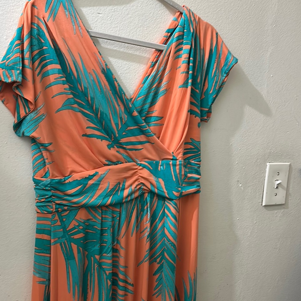Tropical Orange and Green Wrap Dress